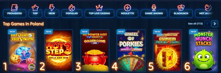 DudeSpin Casino – lobby gier: kategorie i top sloty w Polsce